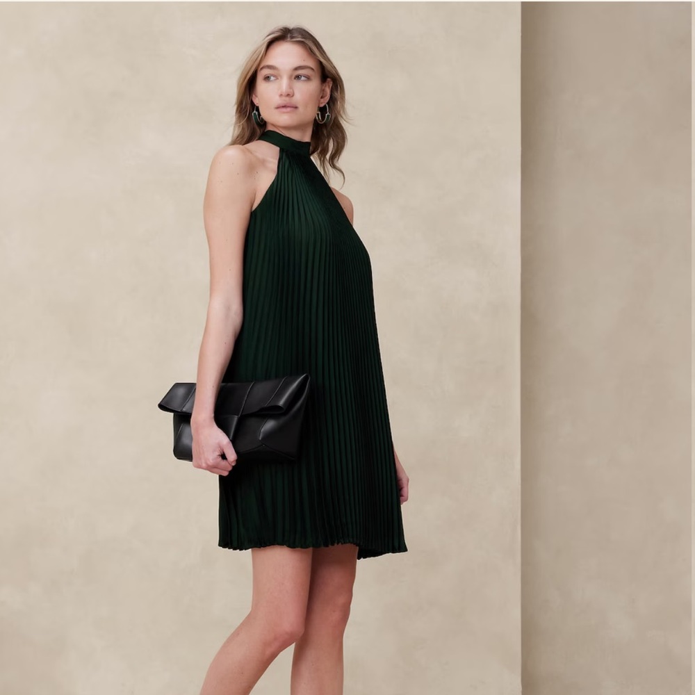 Banana Republic Halter Pleated Mini Dress - dark juniper
